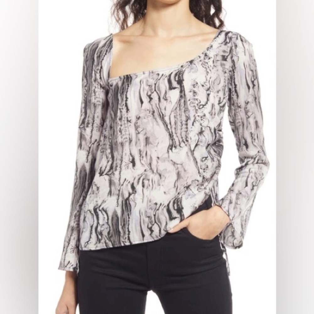 New - Open Edit Women’s Marbelzed Asymmetrical Blouse